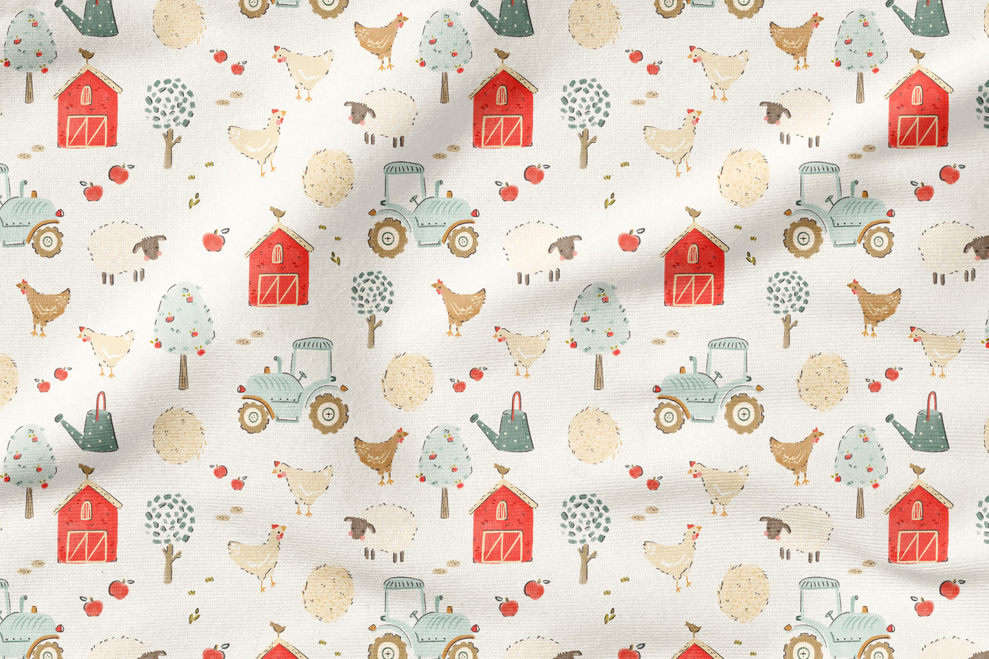 On the Farm Creme – Bauernhof Design | auf verschiedenen Stoffarten