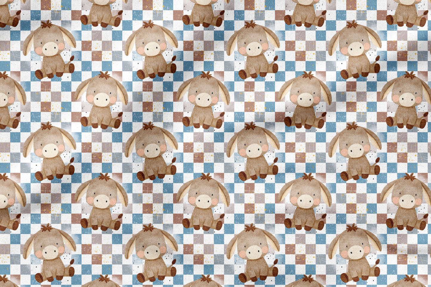 Eselchen Schachbrett – Kinderstoff mit Esel | verschiedene Stoffarten