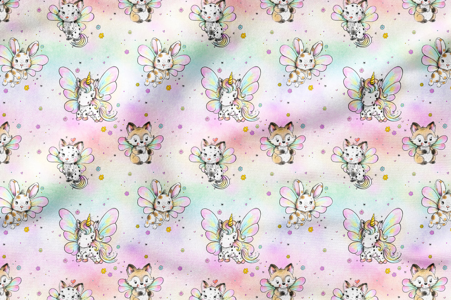 Little Rainbow Wings Bunt – Einhorn & Fantasie Stoff | auf verschiedenen Stoffarten