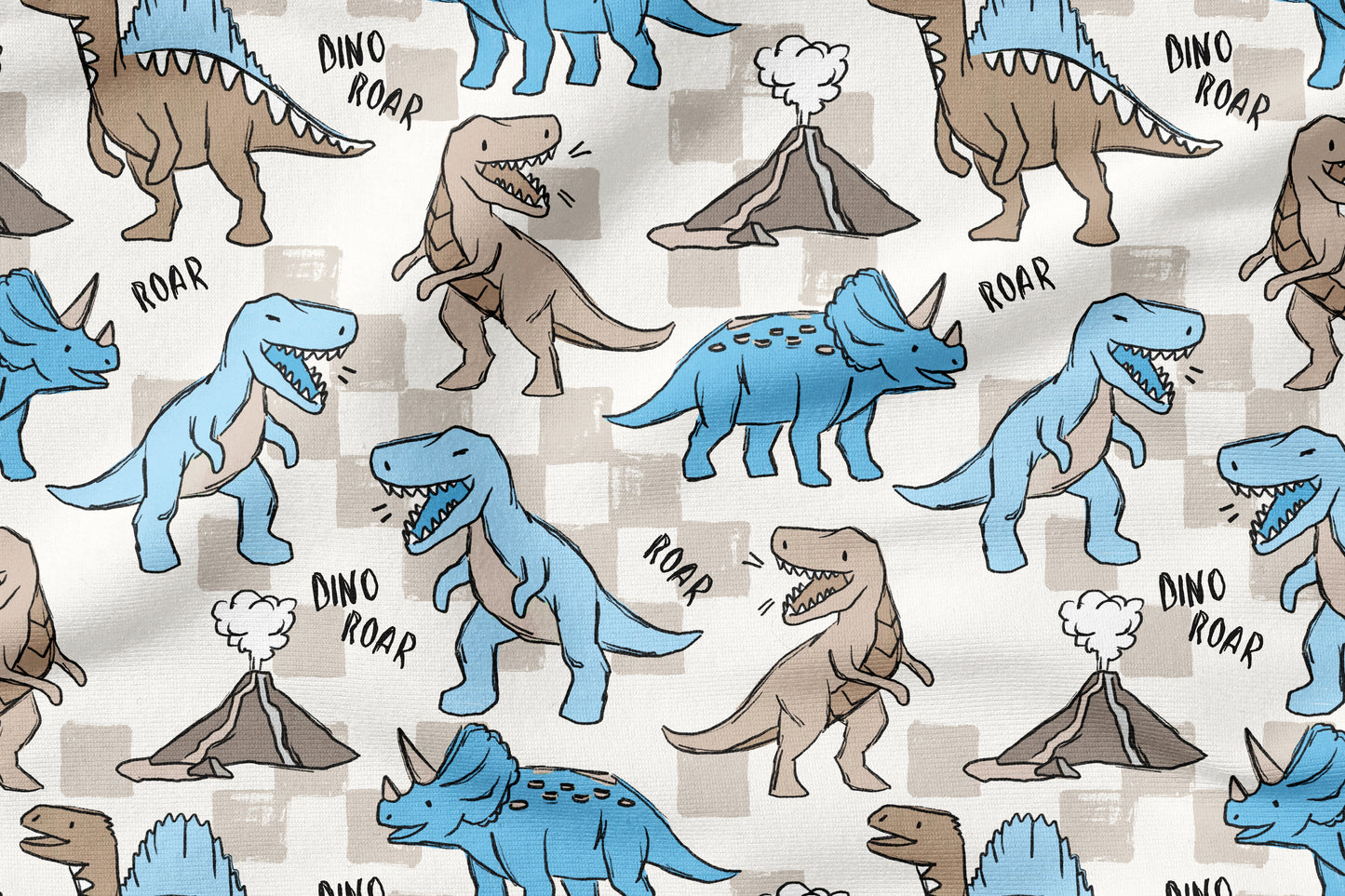 Dino Squad Blau – Dinosaurier Stoff für Kinder | auf verschiedenen Stoffarten