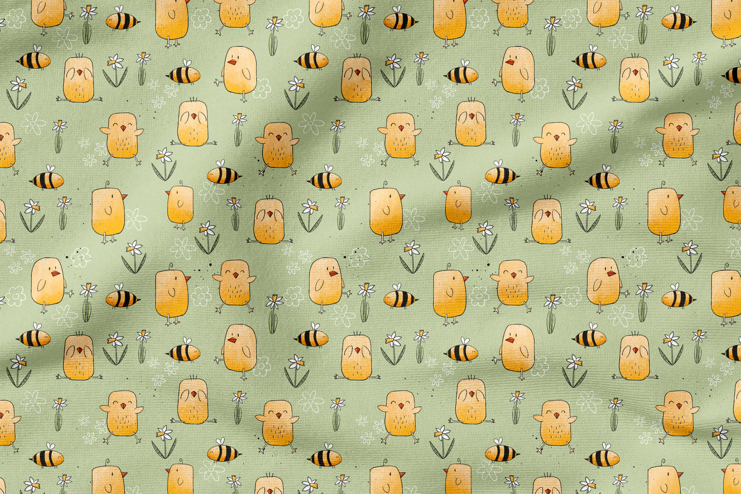 Kükchen Grün – Küken Stoff mit Bienchen | verschiedene Stoffarten