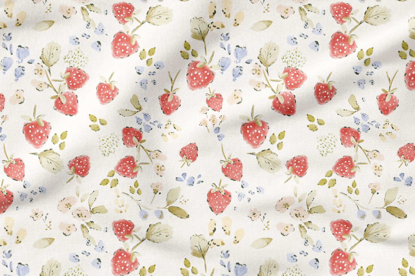 Strawberry Meadow Creme – romantischer Erdbeer Stoff | auf verschiedenen Stoffarten