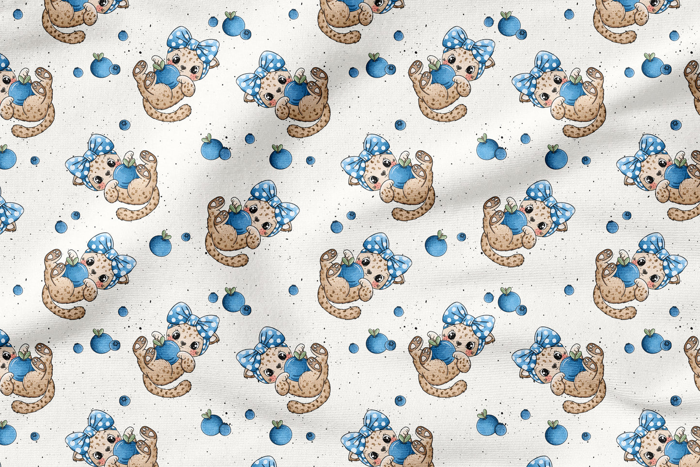 Leo Berry Love Blau – Kinderstoff mit Leoparden | verschiedene Stoffarten