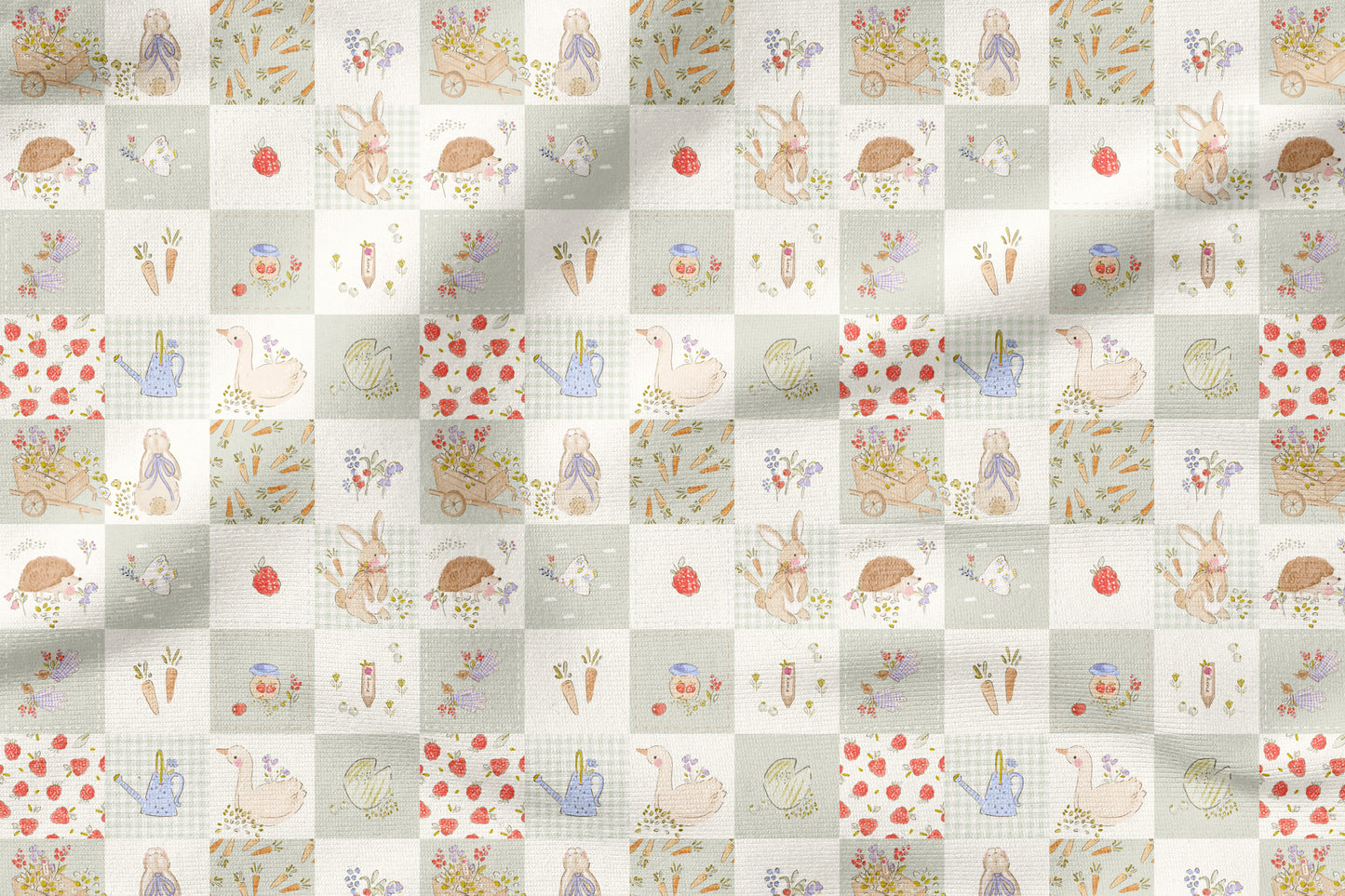 Little Garden Friends Patchwork Stoff – Aquarell Garten Design | auf verschiedenen Stoffarten