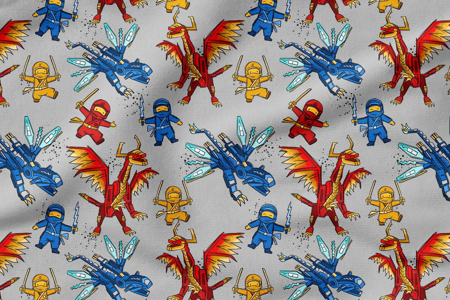 Ninjadrachen Grau – Ninja & Drachen Stoff | auf verschiedenen Stoffarten