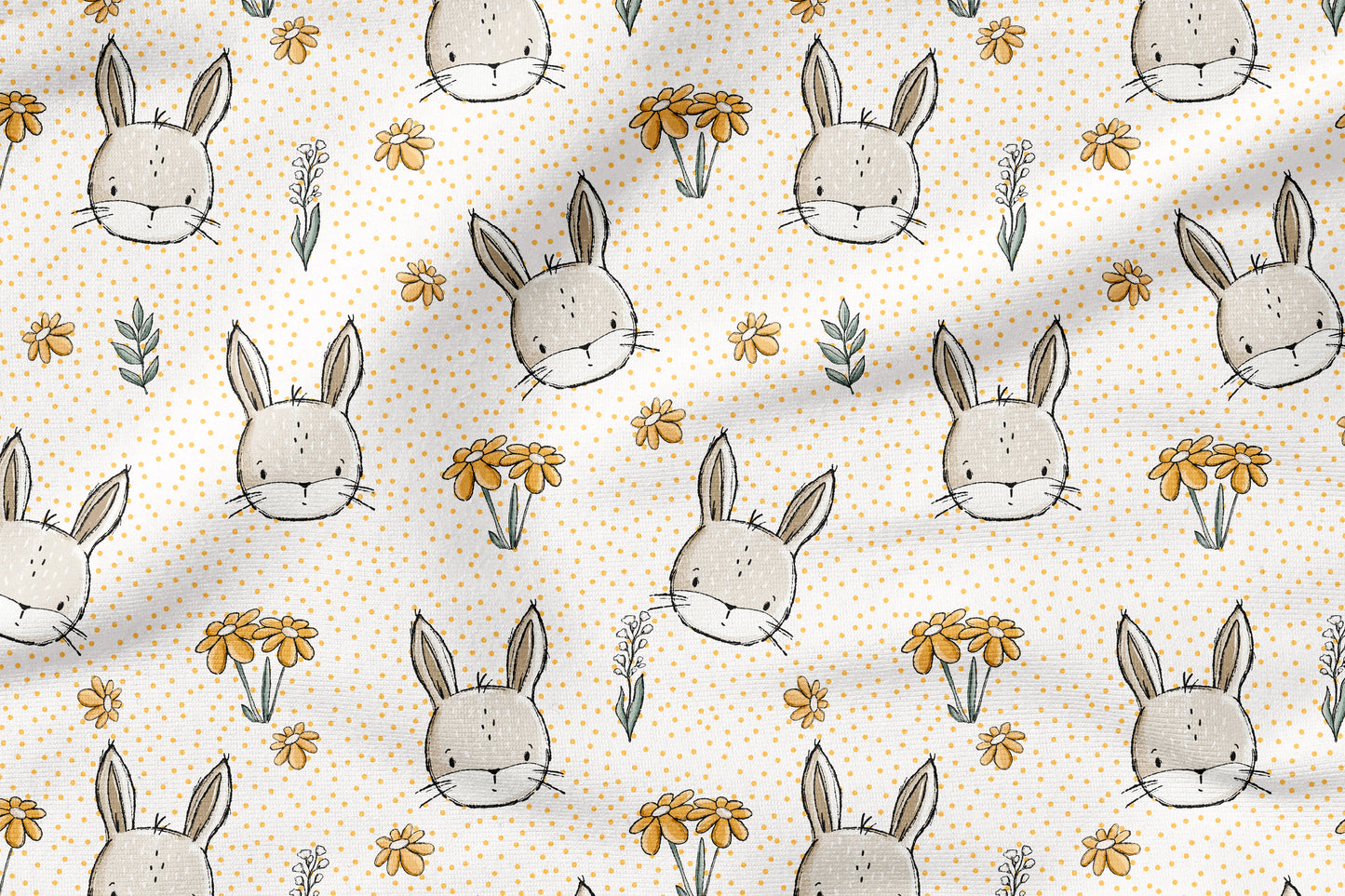 Wiesenhase Gelb – süßes Hasen & Blumen Design | auf verschiedenen Stoffarten