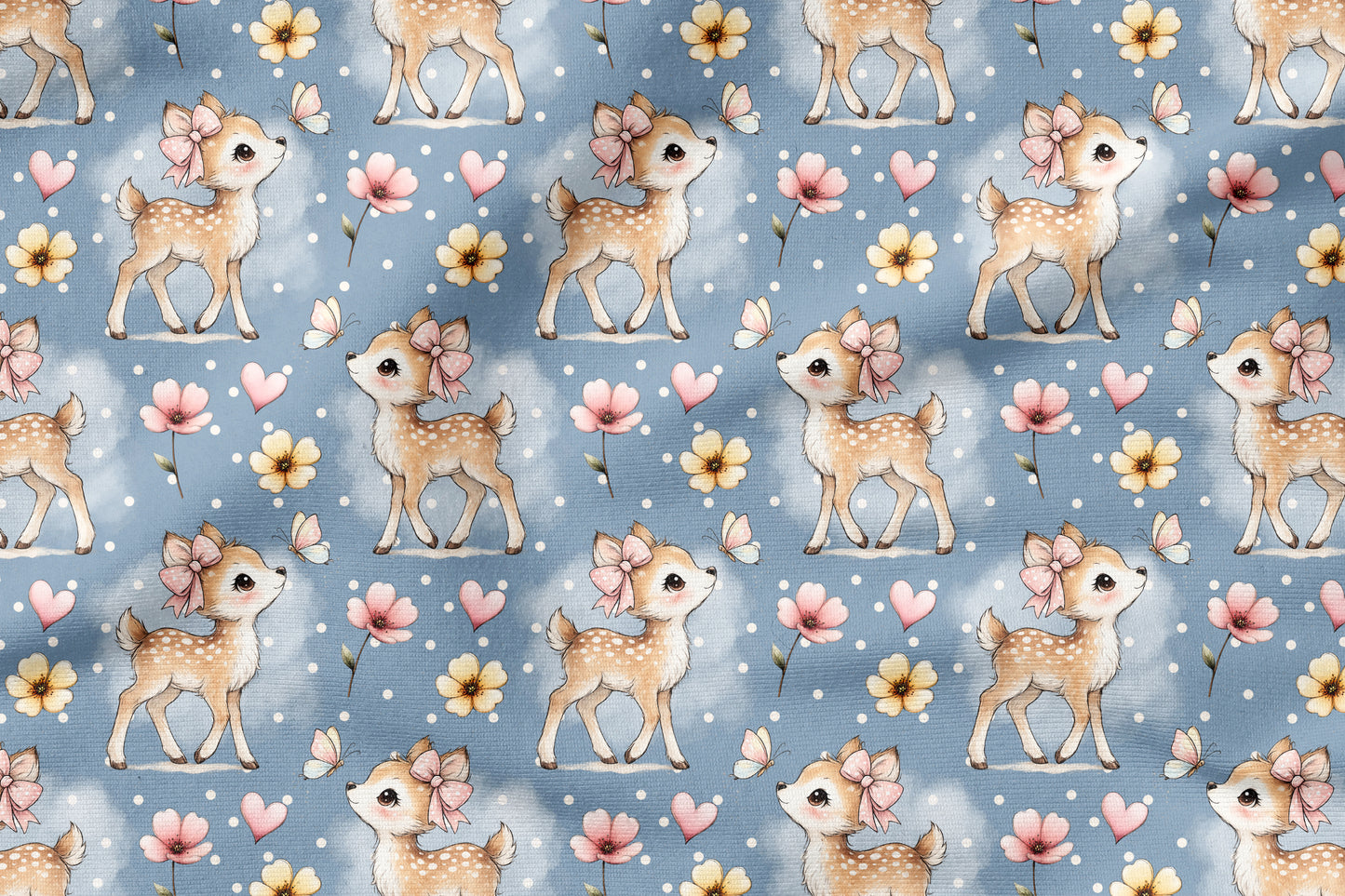 Little Blossom Deer Blau | auf verschiedenen Stoffarten