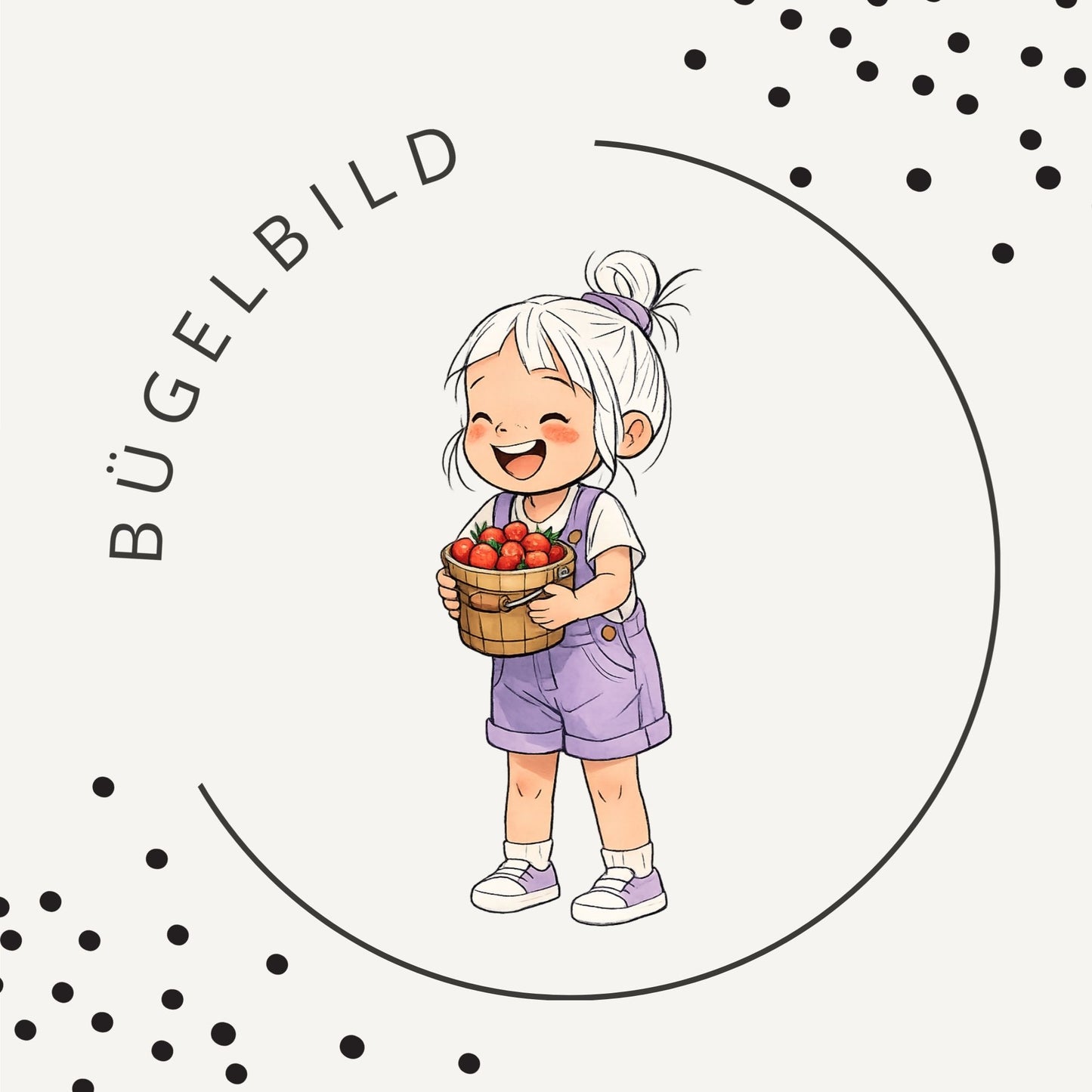 Bügelbild Rosie – Mädchen mit Erdbeerkorb