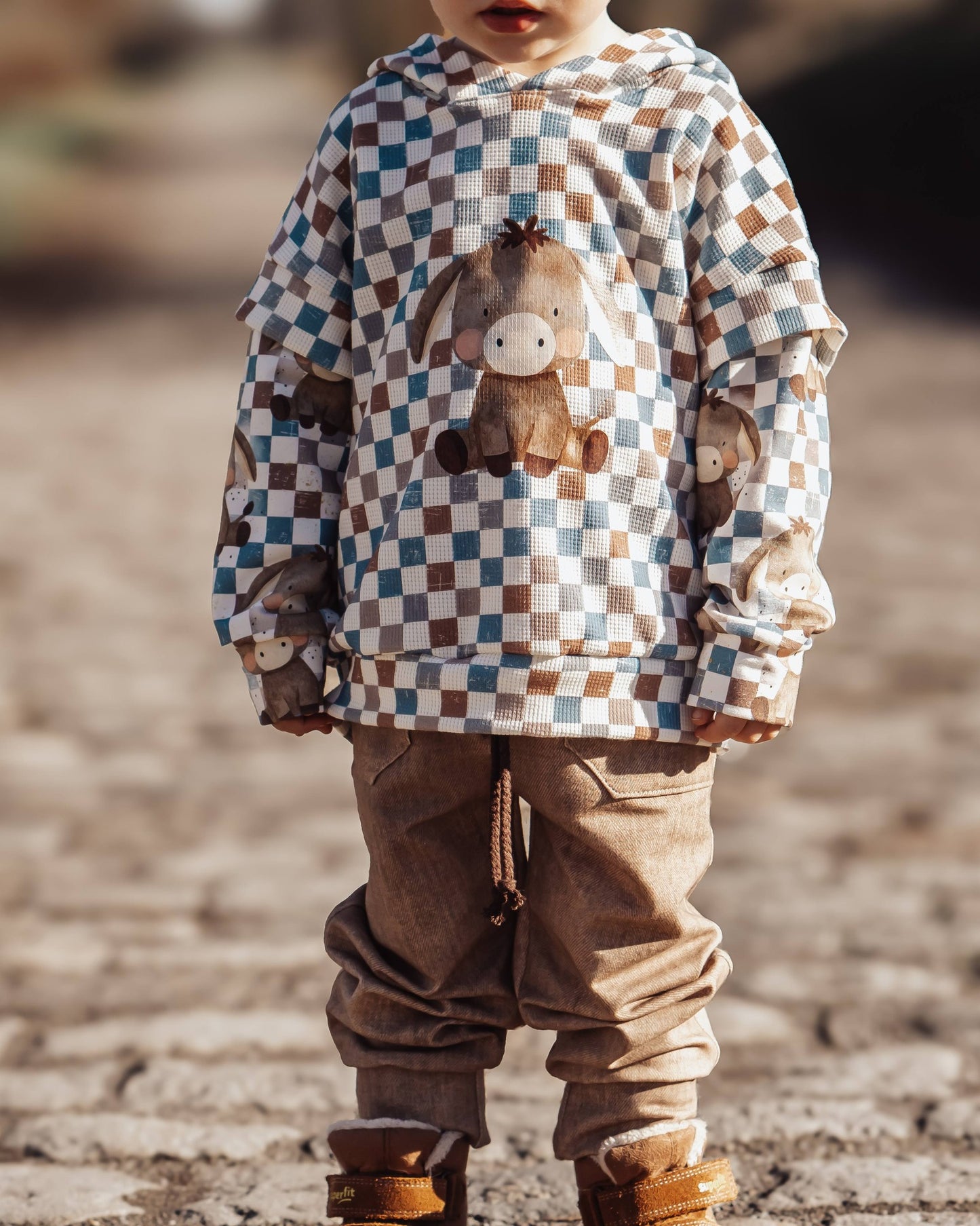 Stoffpaket Eselchen Schachbrett – Kinderstoff mit Esel | verschiedene Stoffarten