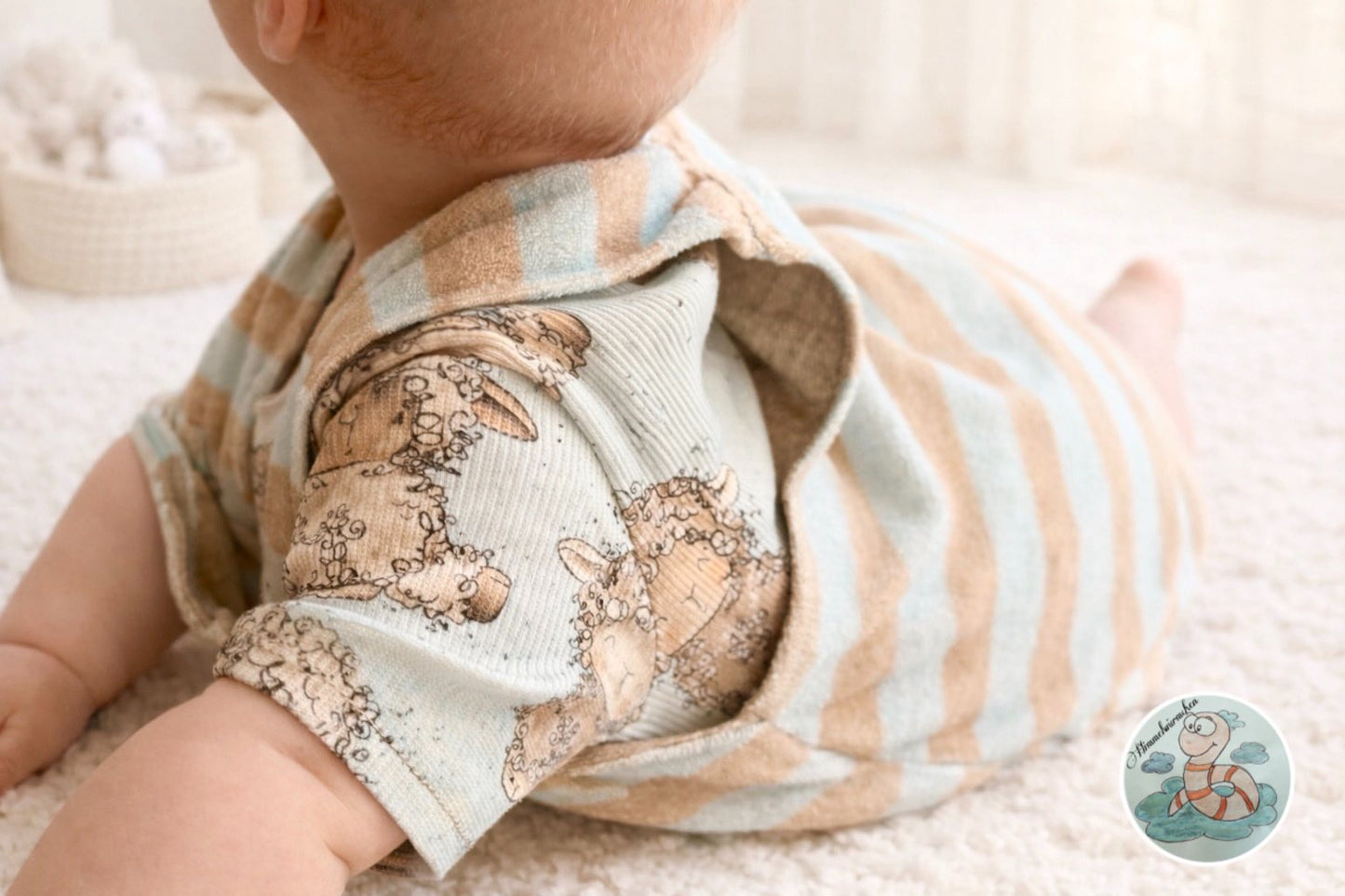Lämmchen Hellblau – Kinderstoff mit süßen Schafen | verschiedene Stoffarten