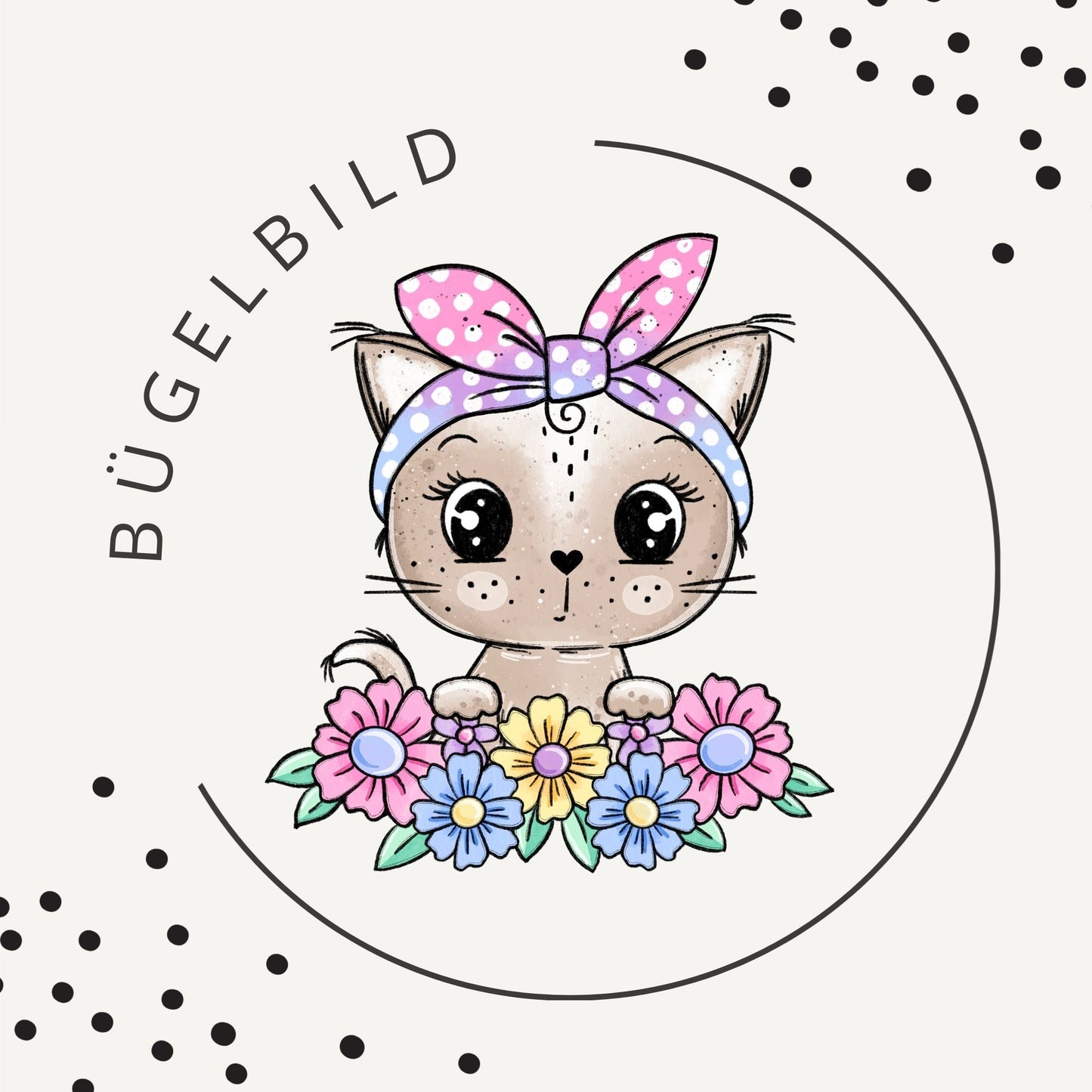 Bügelbild Kitty Flower Flieder 2 – süßes Katzenmotiv für Kinderkleidung