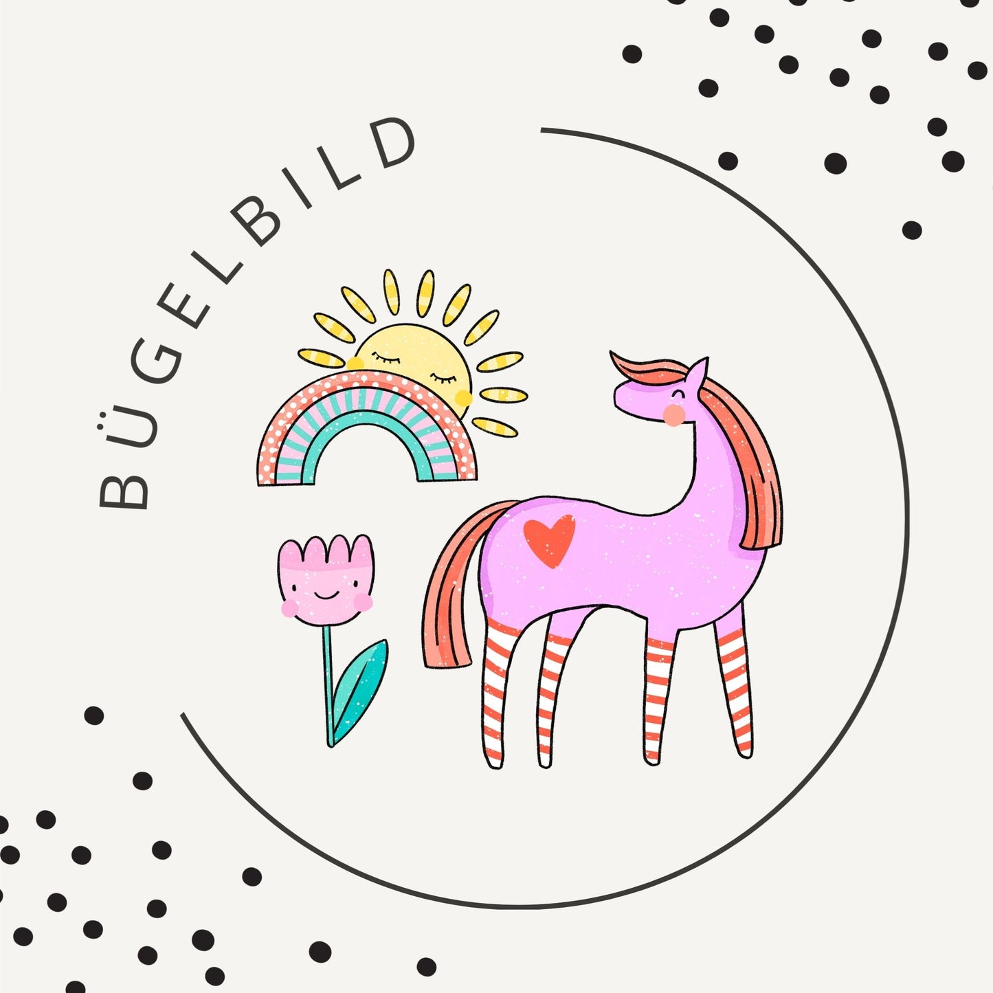 Bügelbild Bunter Tag – Pony, Regenbogen & Sonne