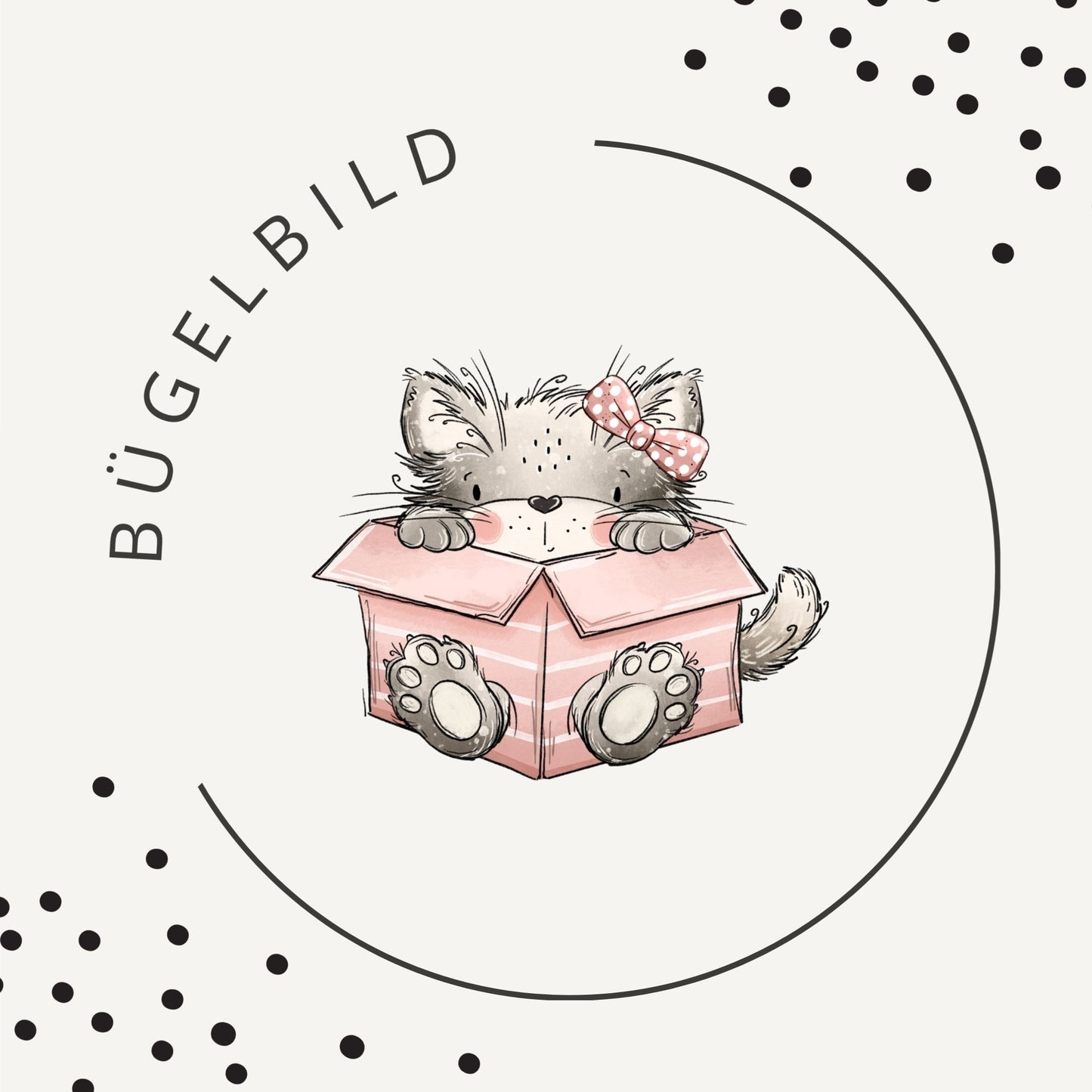 Bügelbild Kitty in a Box Rosa – Süße Katze mit Schleife