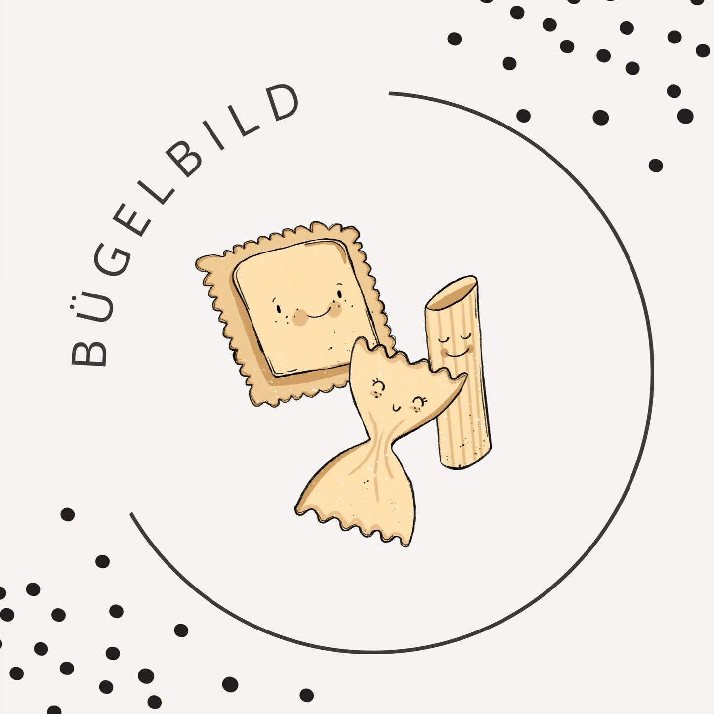 Bügelbild Nudelbande – süßes Pasta Motiv für Kinder