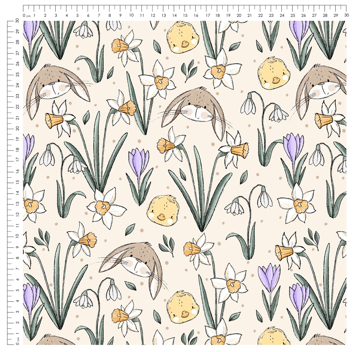 Stoffpaket Frühlingszauber Beige – Kinderstoff mit Hasen & Blumen | verschiedene Stoffarten