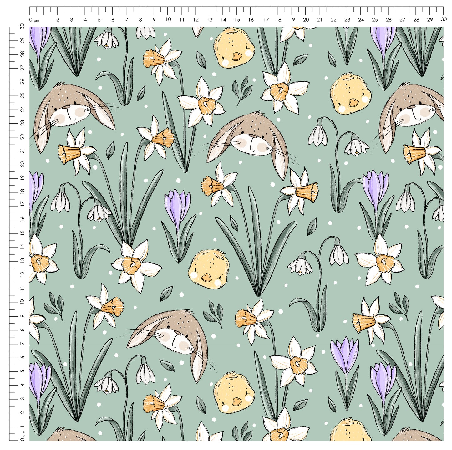 Stoffpaket Frühlingszauber Grün – Kinderstoff mit Hasen & Blumen | verschiedene Stoffarten