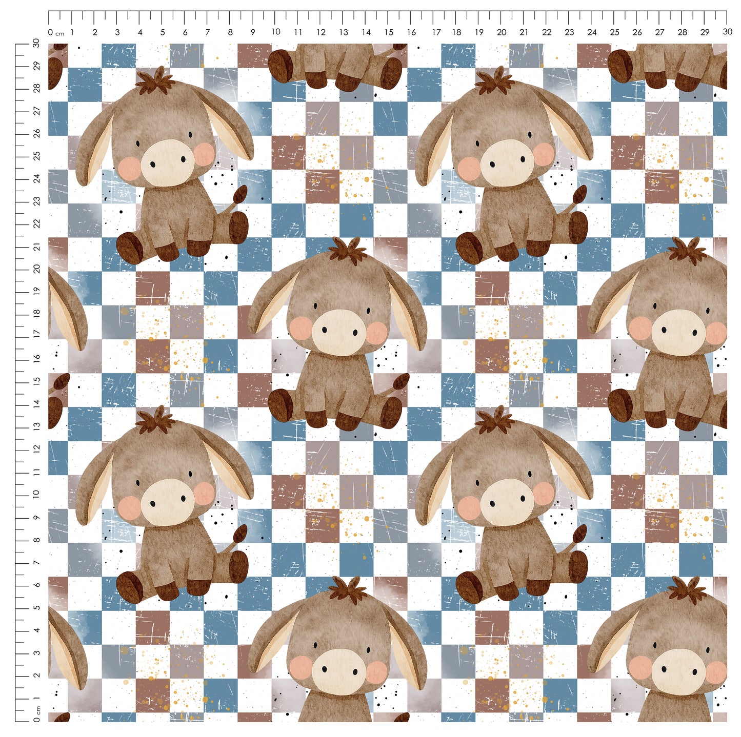 Stoffpaket Eselchen Schachbrett – Kinderstoff mit Esel | verschiedene Stoffarten