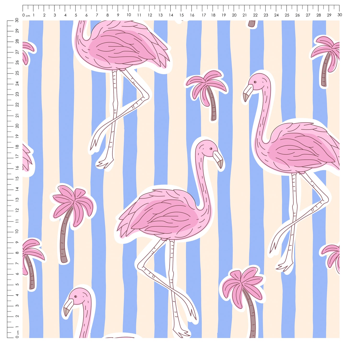 Flamingo Party Stripes Blau | auf verschiedenen Stoffarten