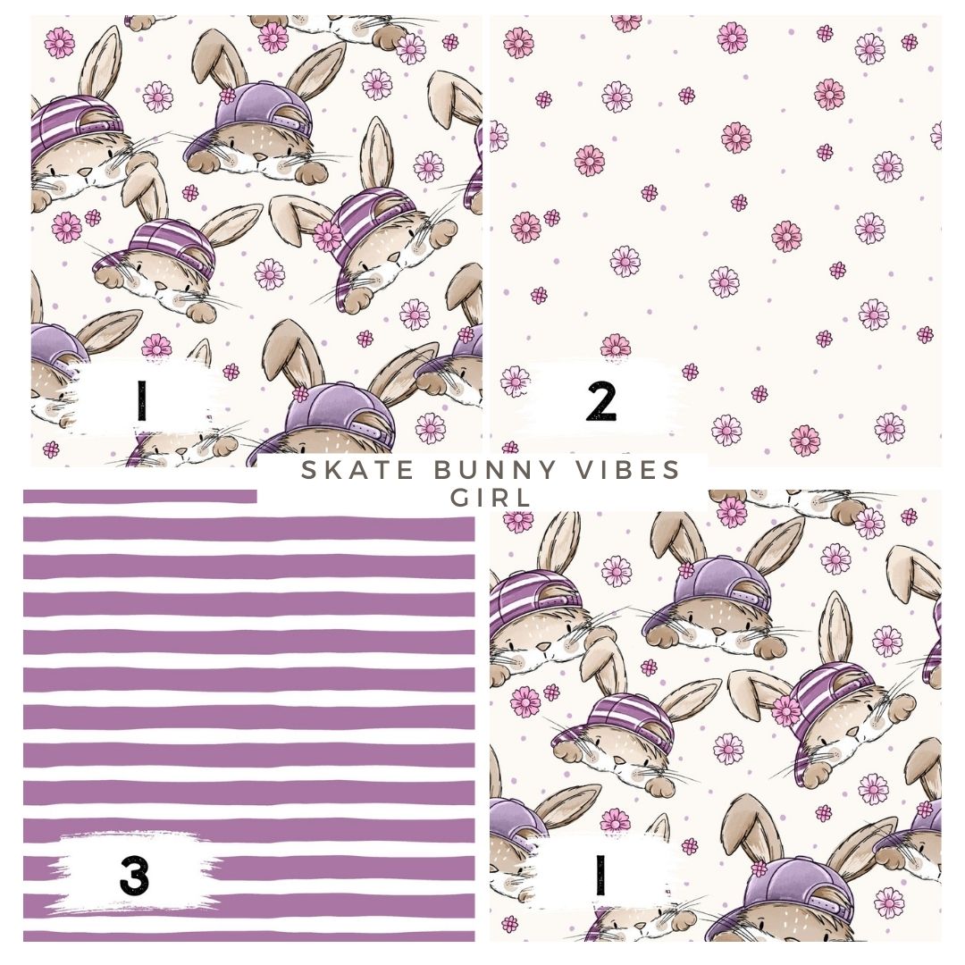 Skate Bunny Vibes Girl Creme – Kinderstoff mit Hasen | verschiedene Stoffarten