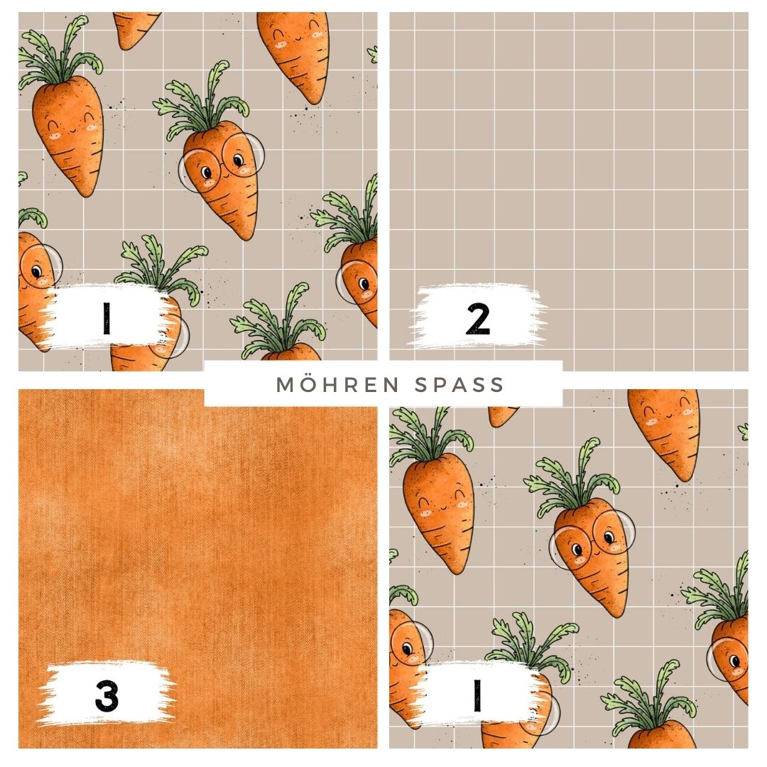 Möhrenspaß Beige – verspielter Kinderstoff | verschiedene Stoffarten