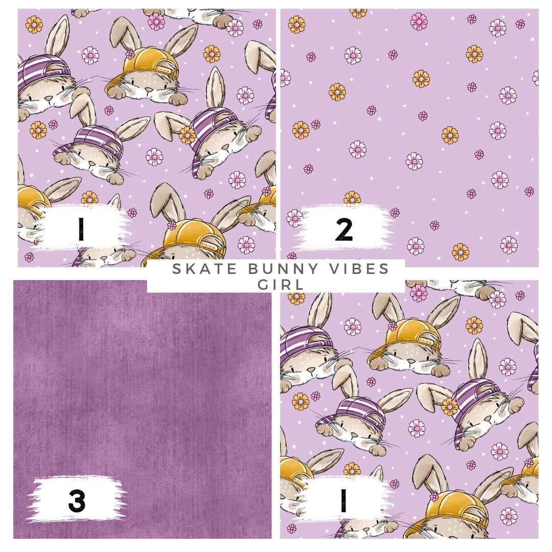 Skate Bunny Vibes Girl Flieder – Kinderstoff mit Hasen | verschiedene Stoffarten