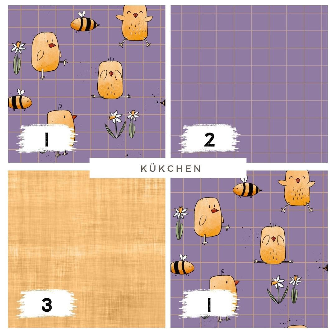Stoffpaket Kükchen Lila – Küken Stoff mit Bienchen | verschiedene Stoffarten