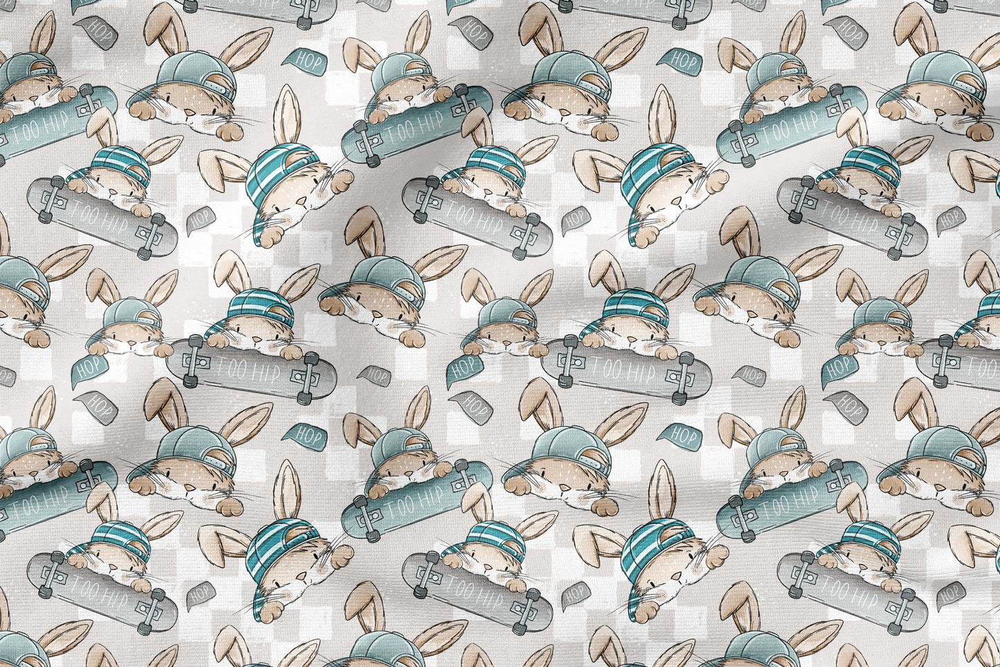 Skate Bunny Vibes Grau – Kinderstoff mit Hasen | verschiedene Stoffarten