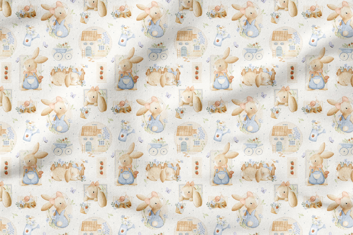 Bunny & Bloom Cottage Creme – Kinderstoff mit Häschen | verschiedene Stoffarten