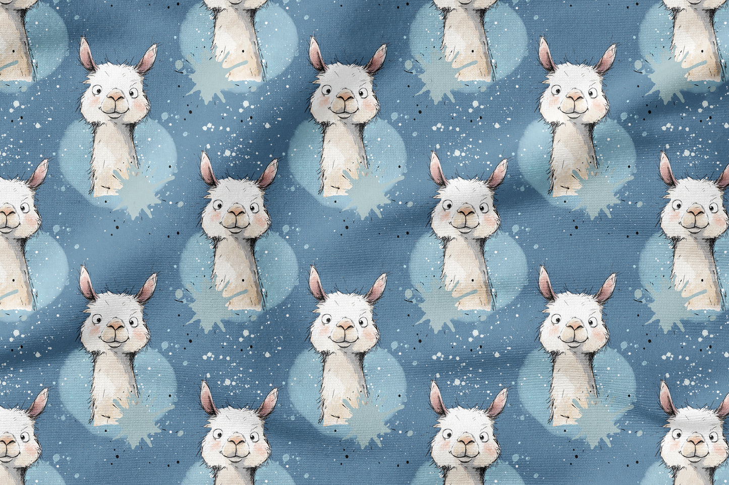 Lama Vibes Blau – moderner Kinderstoff mit Lama | verschiedene Stoffarten