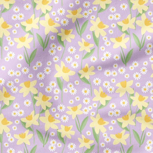 Darling Daffodils Flieder – florales Design | auf verschiedenen Stoffarten