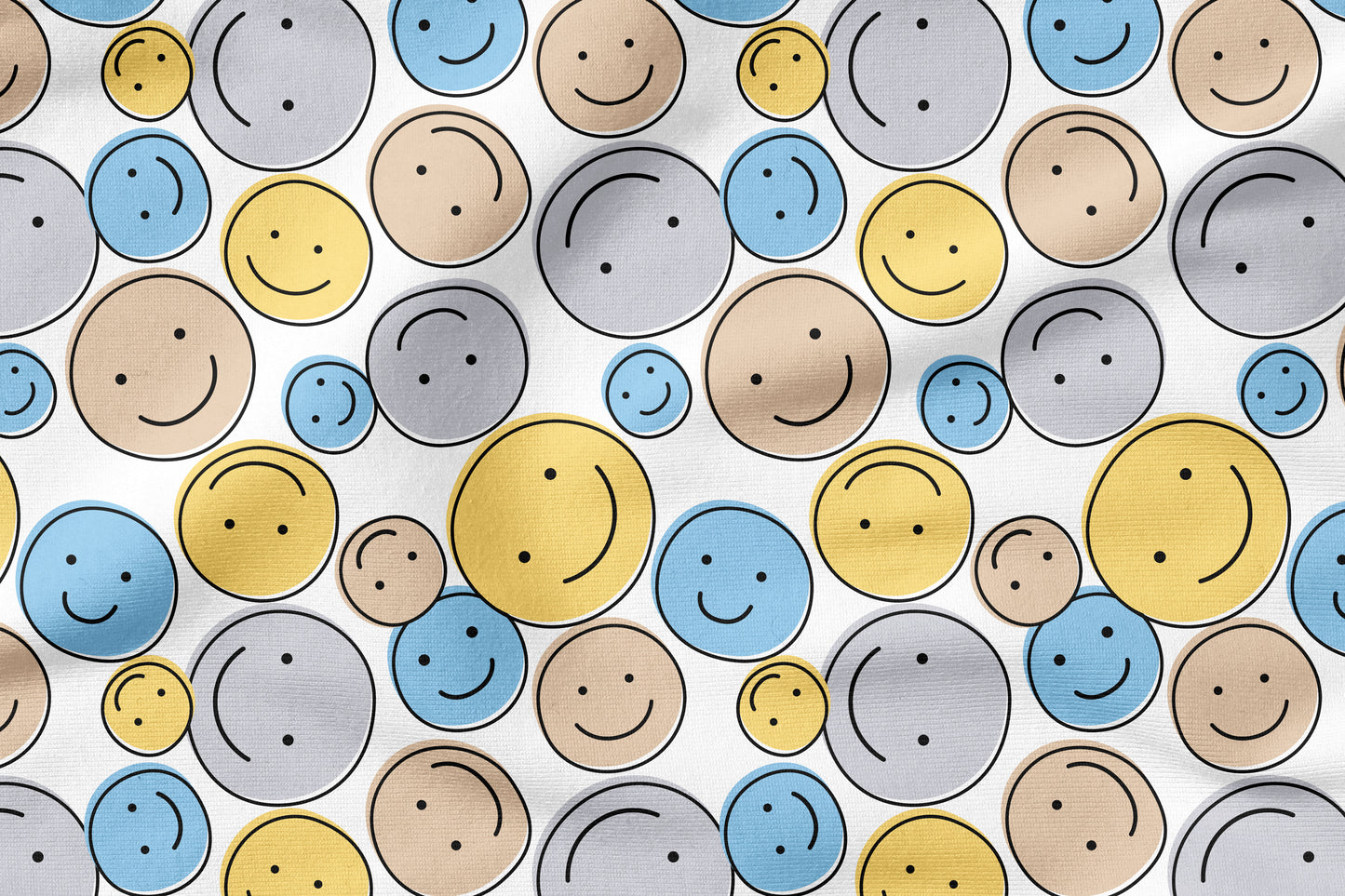 Smile Vibes Blau – moderner Smiley Stoff | auf verschiedenen Stoffarten