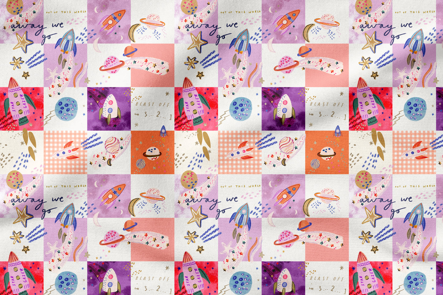 Cosmic Adventure Lila – Kinderstoff Weltall | verschiedene Stoffarten