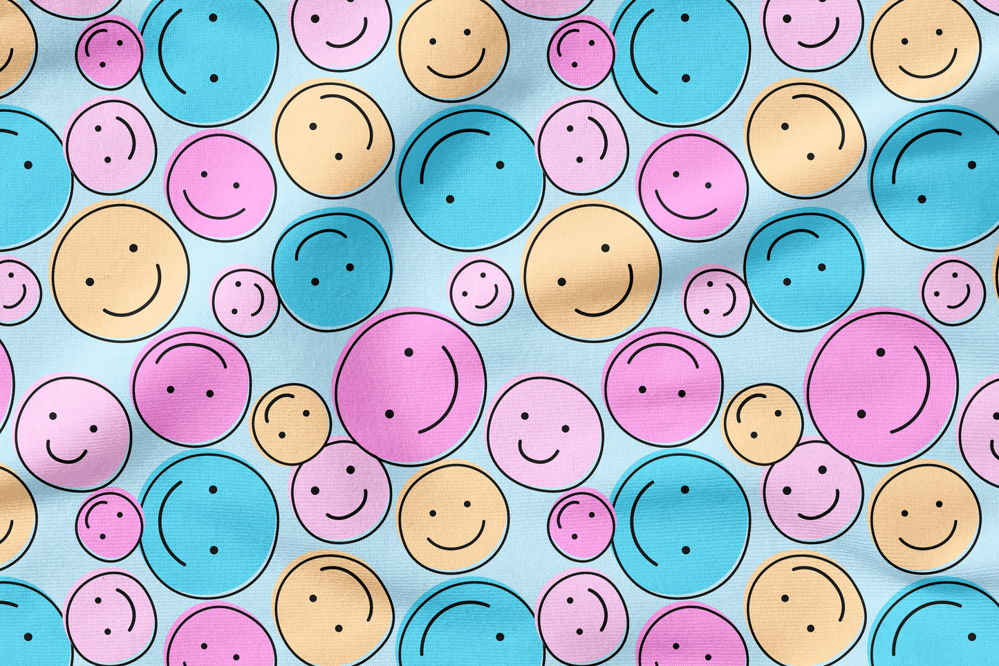 Smile Vibes Pink – moderner Smiley Stoff | auf verschiedenen Stoffarten