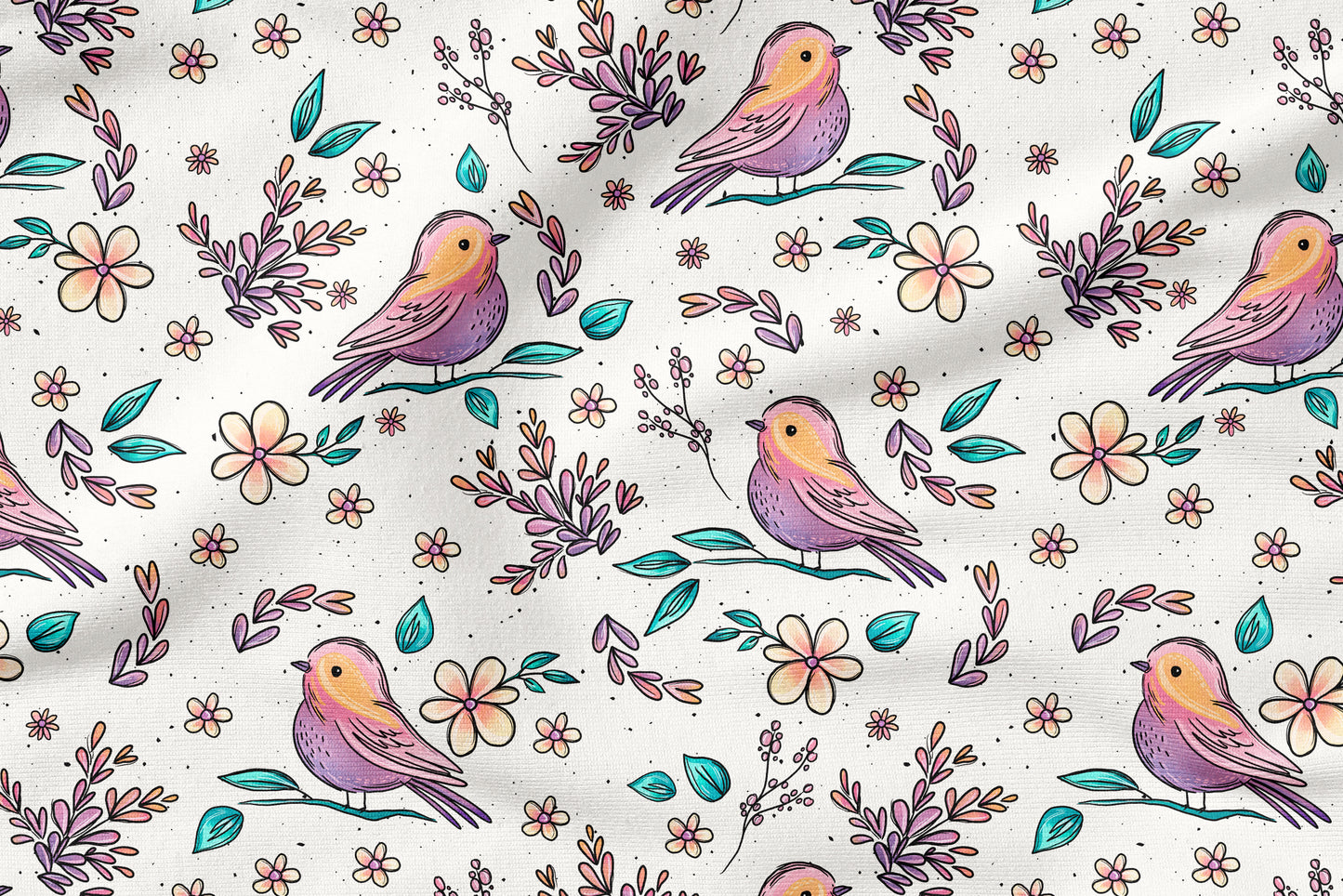 Birds & Blooms – Stoff mit Vögeln & Blumen | auf verschiedenen Stoffarten