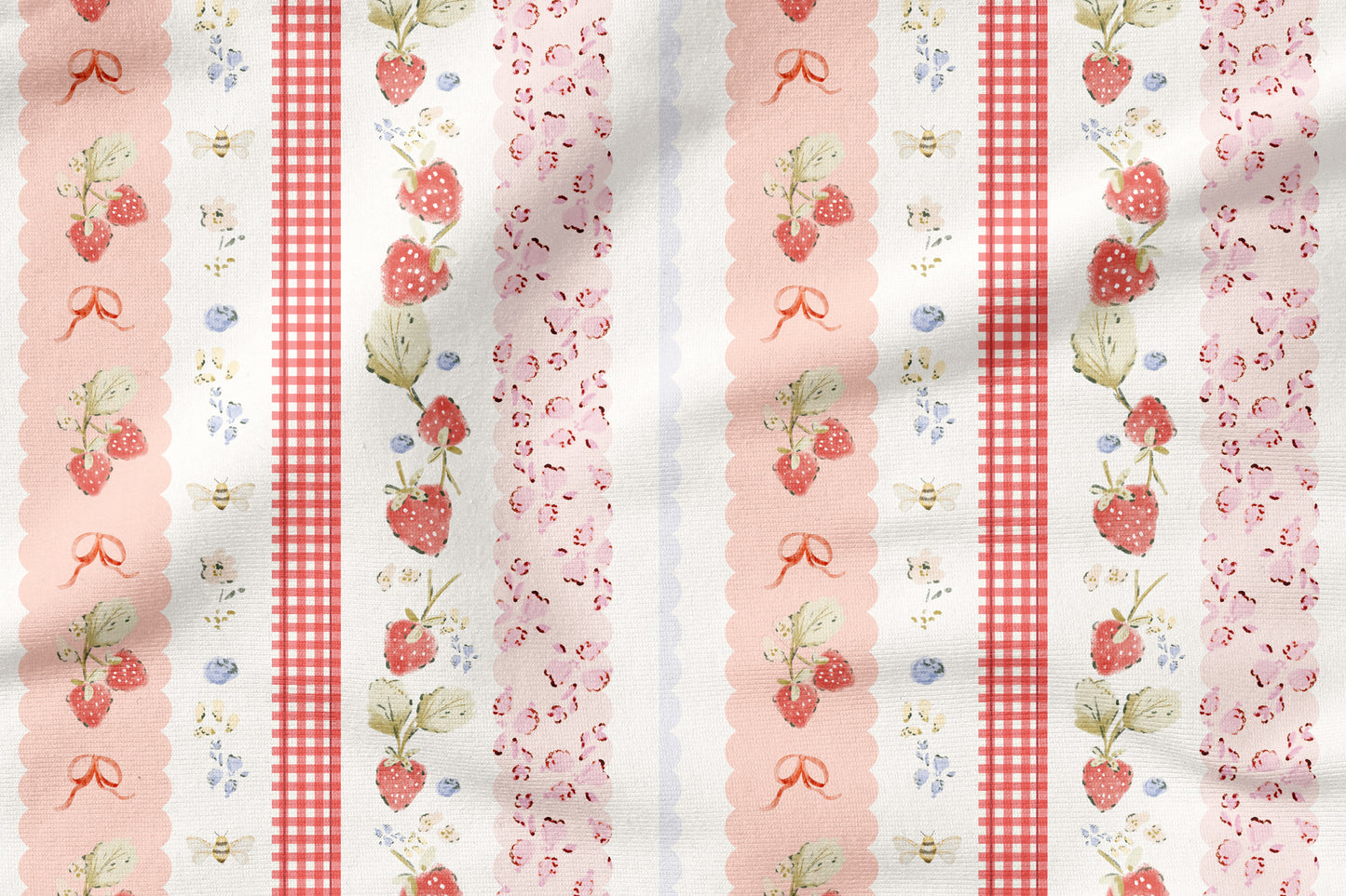 Strawberry Meadow Rosa – romantischer Erdbeer Stoff | auf verschiedenen Stoffarten