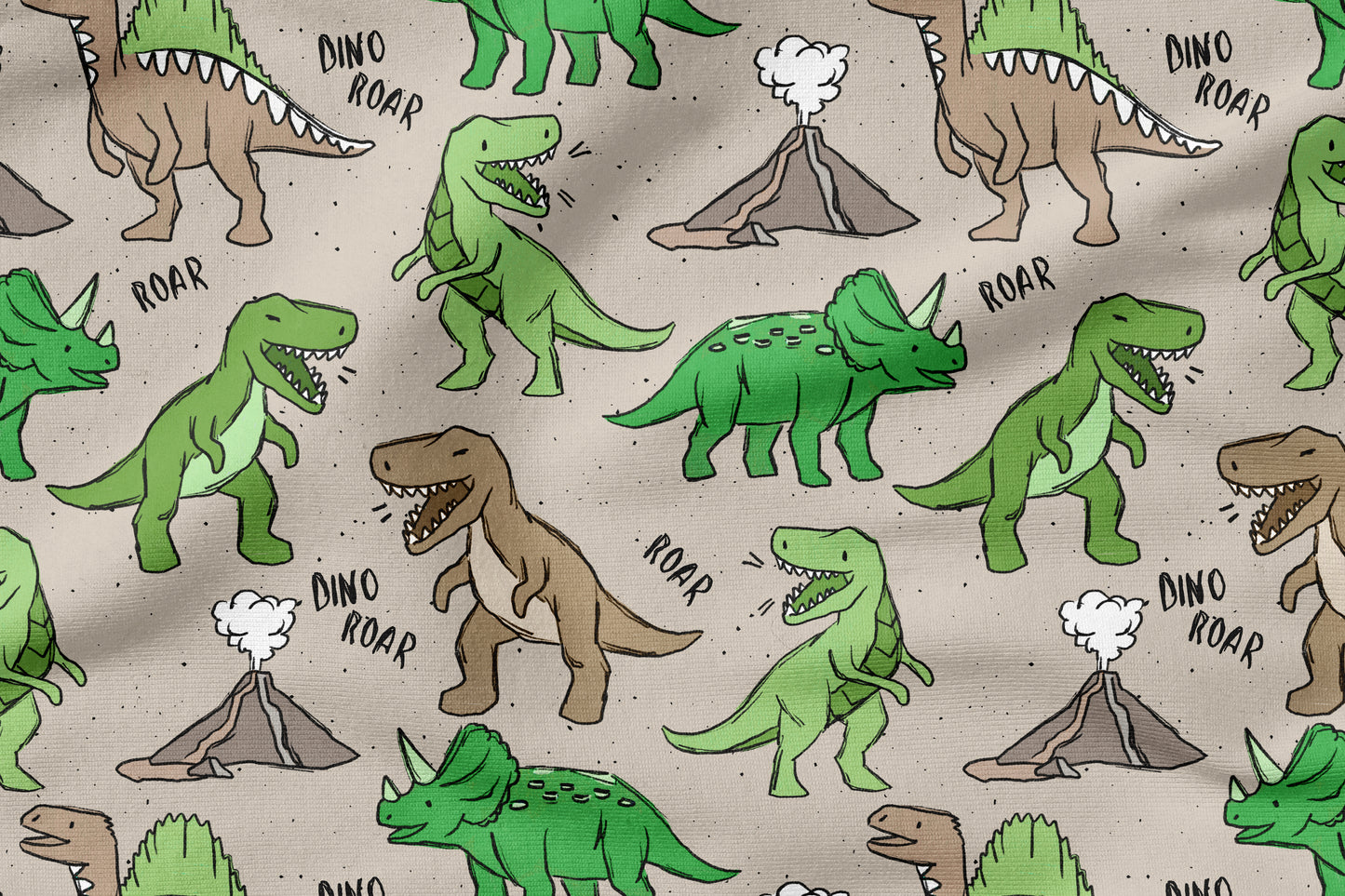 Dino Squad Grün – Dinosaurier Stoff für Kinder | auf verschiedenen Stoffarten