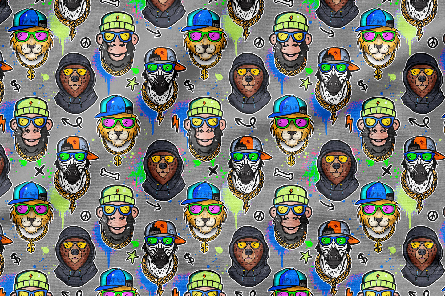 Hip Hop Animals – Urban Streetstyle Design | auf verschiedenen Stoffarten