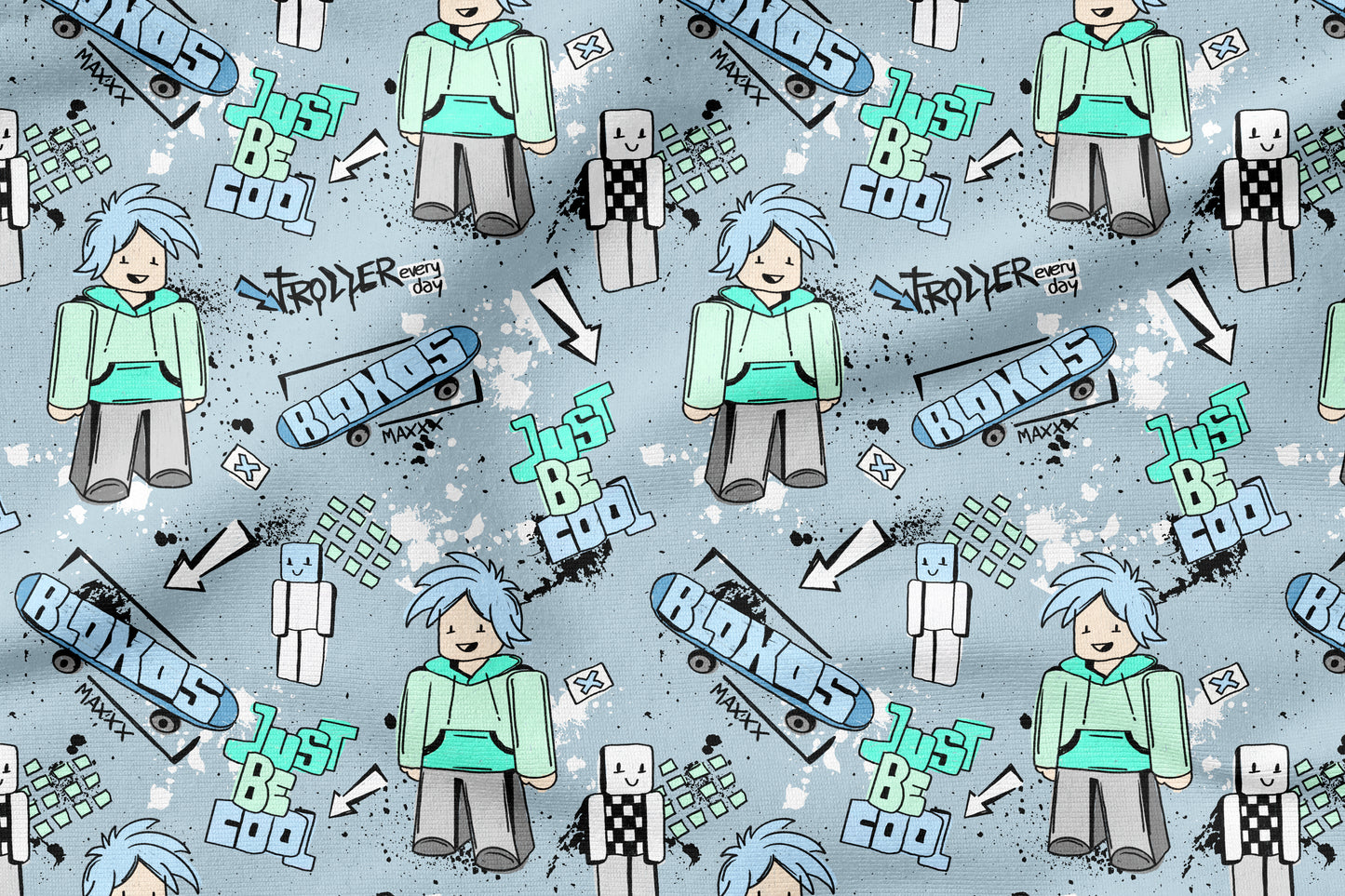 Stoffpaket Bloxos Blau – Gamer Stoff | auf verschiedenen Stoffarten