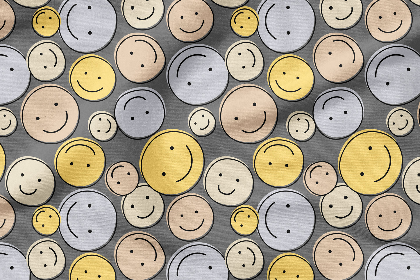 Smile Vibes Grau – moderner Smiley Stoff | auf verschiedenen Stoffarten