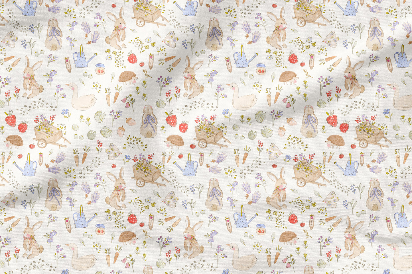 Little Garden Friends Stoff – Aquarell Garten Design | auf verschiedenen Stoffarten