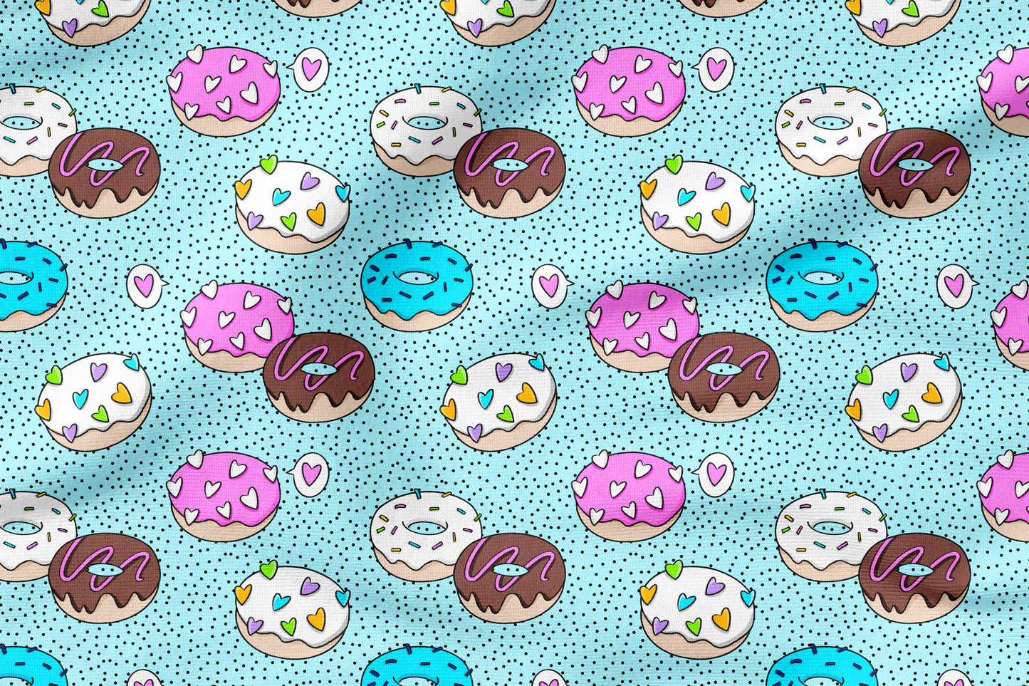 Donut Pop – Bunter Donut Stoff | auf verschiedenen Stoffarten