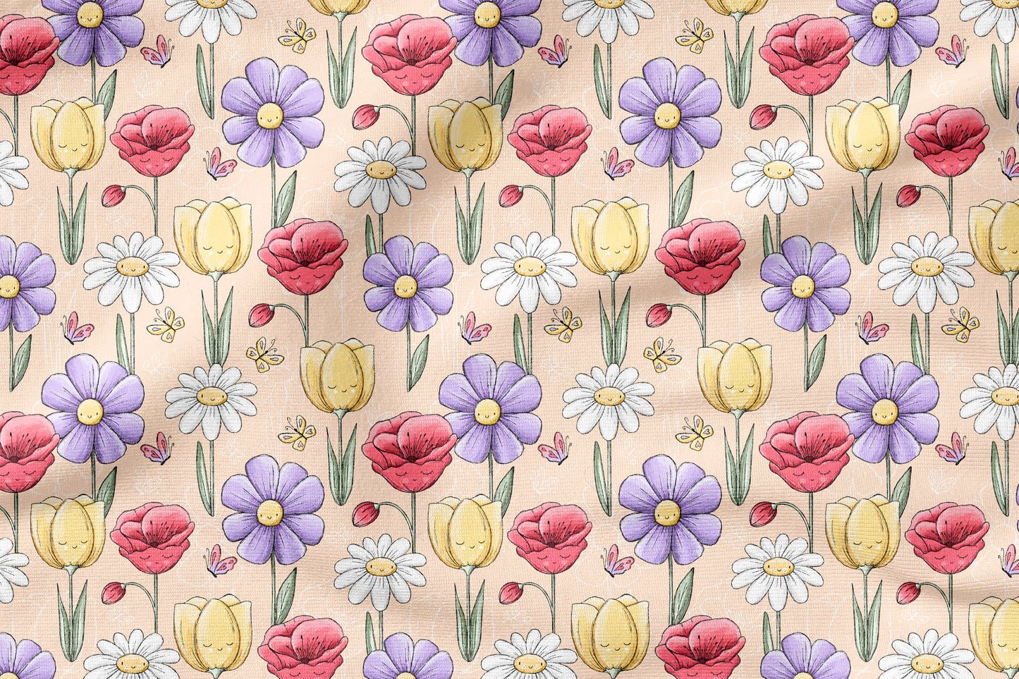 Bloom & Smile Gelb – fröhlicher Blumen Stoff | auf verschiedenen Stoffarten