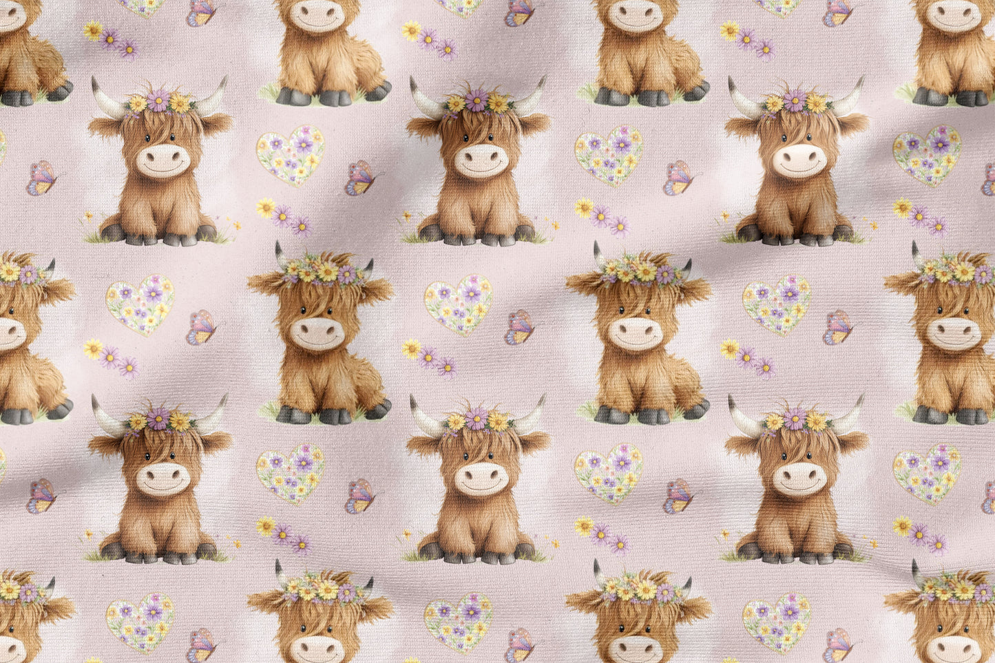 Stoffpaket Highland Cow Rosa | auf verschiedenen Stoffarten