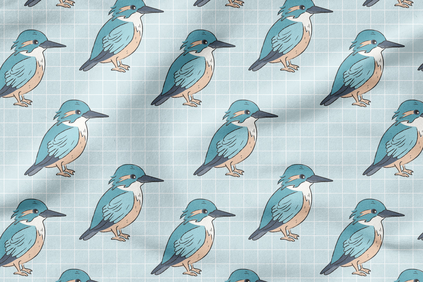 Kingfisher Tales Grid | auf verschiedenen Stoffarten