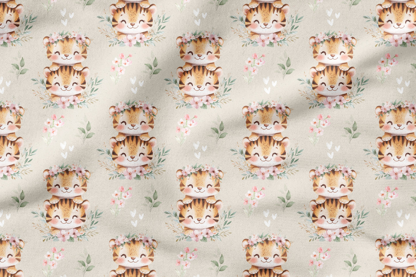 Tiger im Blütengarten Beige | verschiedene Stoffarten