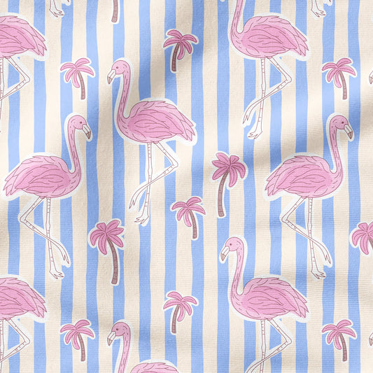 Flamingo Party Stripes Blau | auf verschiedenen Stoffarten