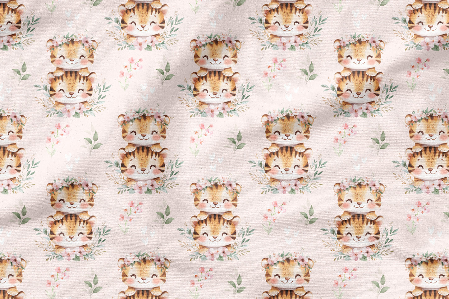 Tiger im Blütengarten Rosa | verschiedene Stoffarten