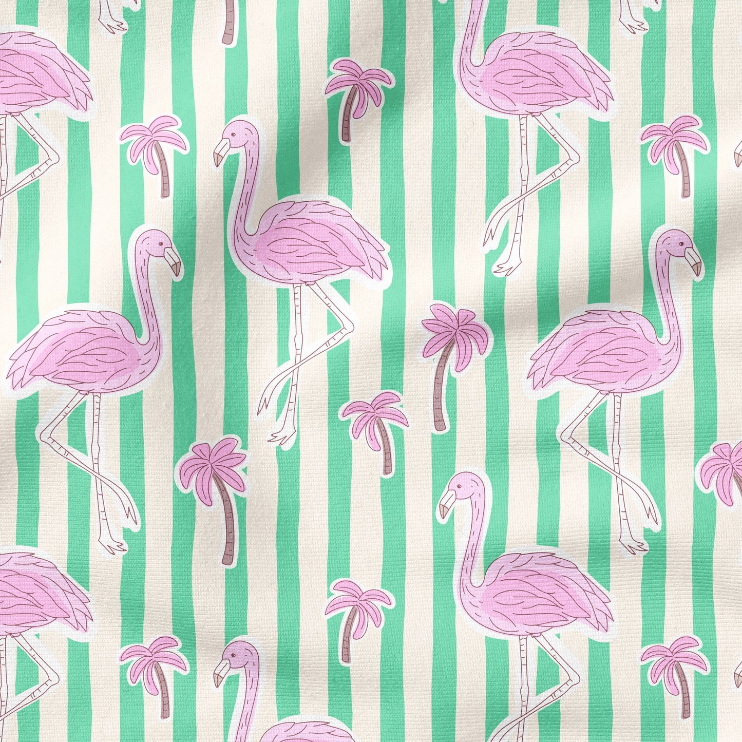 Flamingo Party Stripes Grün | auf verschiedenen Stoffarten