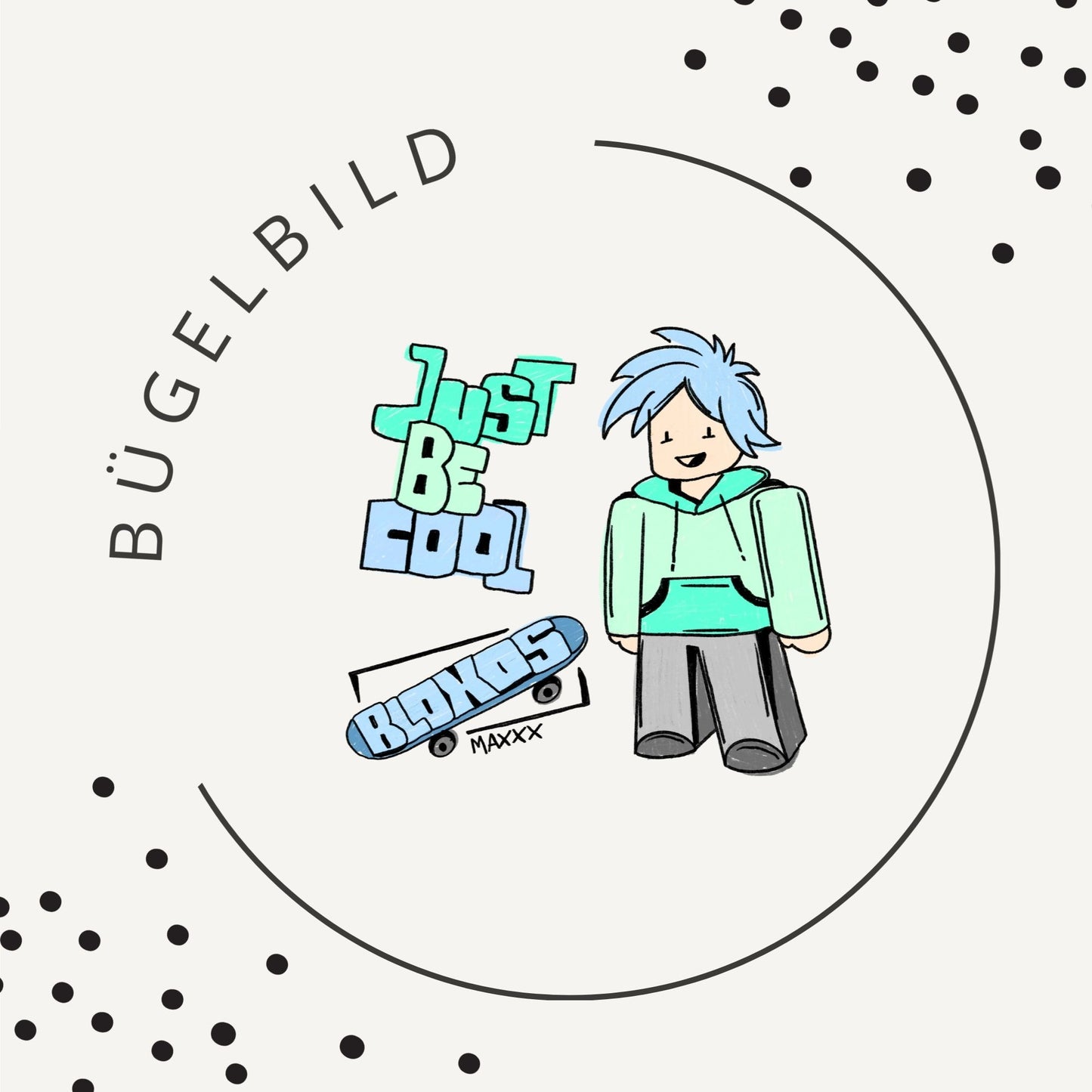 Bügelbild Bloxos Blau – Cooles Skater Motiv für Kinder