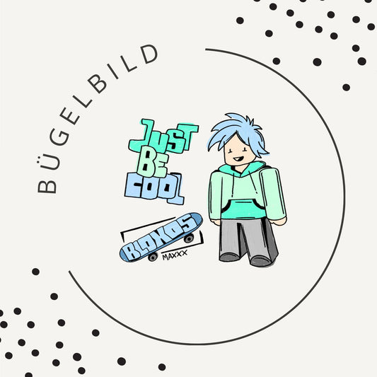 Bügelbild Bloxos Blau – Cooles Skater Motiv für Kinder